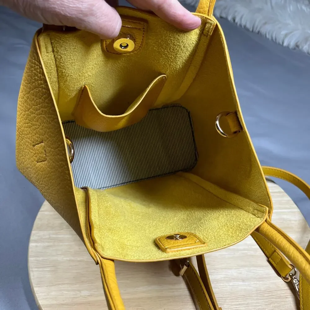 Louenhide Vegan Leather Tote/Crossbody Bag Two Way Purse Mustard Color Spring